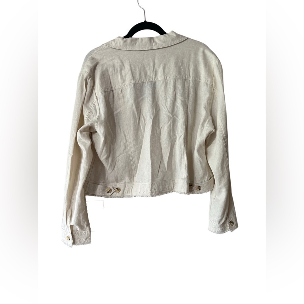 CHARLIE B Cream Jean Button Up Jacket Fringe XL Pockets - Picture 7 of 7